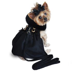Wool Fur-Trimmed Dog Harness Coat (Color: Black, size: small)