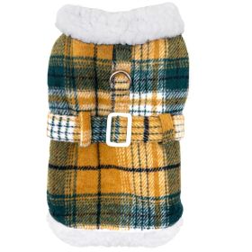 Sherpa-Lined Dog Harness Coat (Color: Yellow Plaid, size: X-Large)