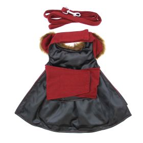 Wool Fur-Trimmed Dog Harness Coat (Color: Burgundy, size: X-Large)